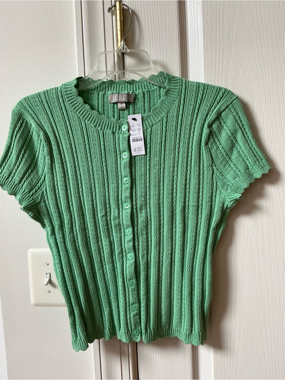 J. CREW NEW WITH TAGS JACKIE POINTELLE SHORT SLEEVE SWEATER IN MATCHA MACARON